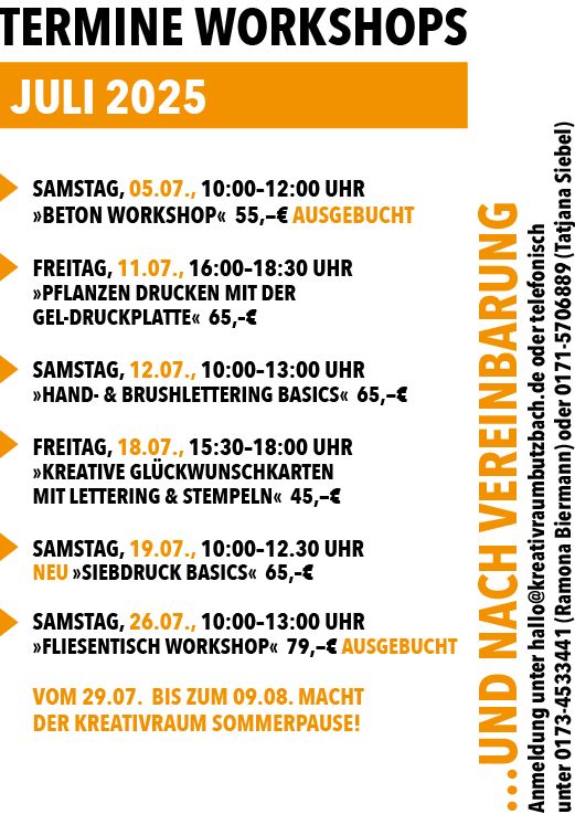 Workshoptermine Juli 2025