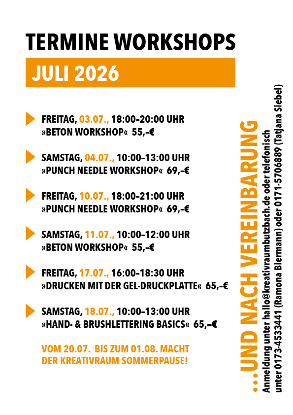 Workshoptermine Juli 2026