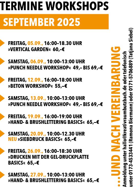 Workshoptermine Juli 2025