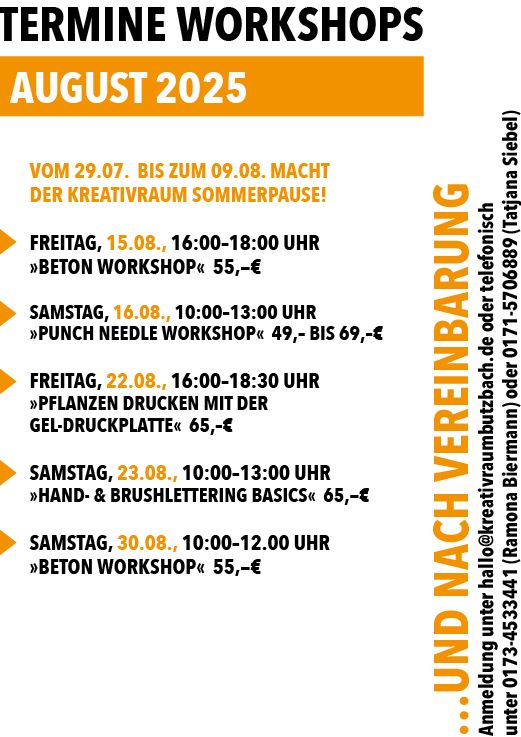 Workshoptermine August 2025